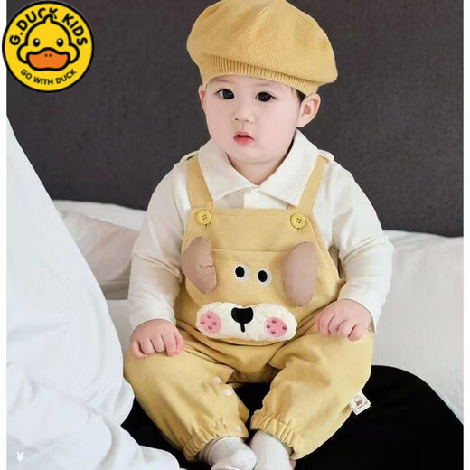 G.DUCKKIDS Little Yellow Duck Boys Overalls Autumn Cartoon New Infant Suit Children's Tops Baby Outer Wear Two-piece Set Blue Three-dimensional Rabbit Suspender Suit 80cm Recommended 8-12 Months
