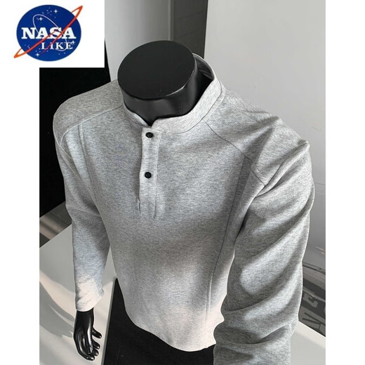 NASALIKE American Polo Henley shirt men's long-sleeved T-shirt spring and autumn trend cleanfit inner casual men's base sweatshirt black upgrade 5XL 200 to 230Jin Jin equals 0.5 kg can be worn