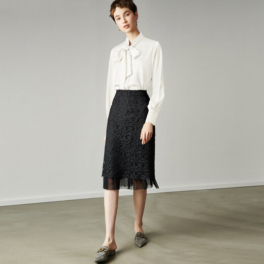 Yanyu bow tie long-sleeved shirt women's autumn 2025 temperament professional commuting satin shirt white M