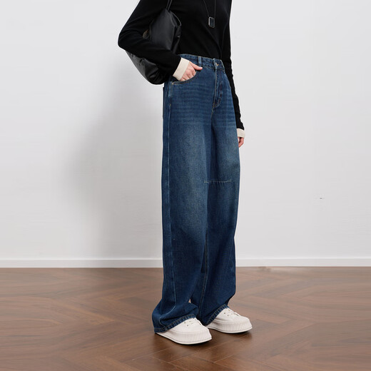Sancai 2025 winter new one-piece velvet brushed waist jeans casual loose sickle pants trousers M