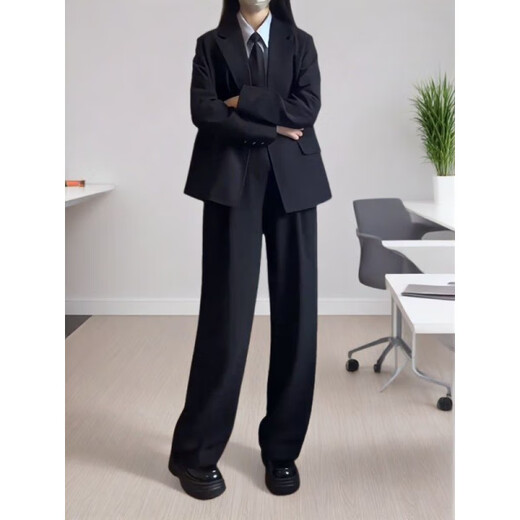 FANAOGE Shoulder Pads Slim Formal Girls' Suit Suit Professional Spring and Autumn College Student Interview Temperament Formal Work Clothes Professional Suit + White Shirt + Straight Pants 3 Pieces With Shoulder Pads S Recommended 80-95 Jin Jin equals 0.5 kg For urgent orders, please contact customer service with SF Express