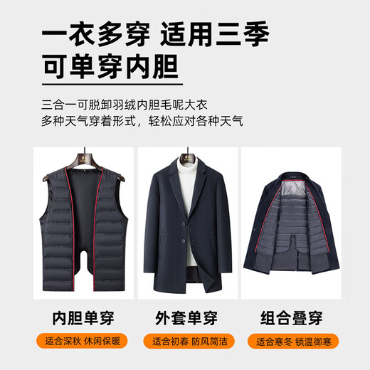 ROMON Sheep wool removable down liner Shopping mall woolen coat Men's mid-length thickened warm coat Gray L (175)