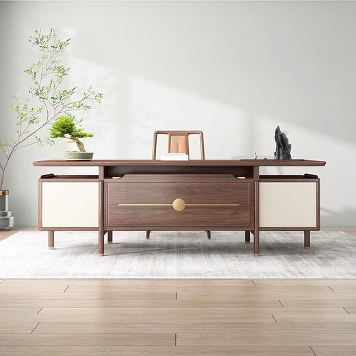 Qiheng (XIIBLC) new Chinese style solid wood boss desk general manager chairman ebony wood desk executive desk home desk and chair combination 2 meters desk (2000*800*780) ash wood