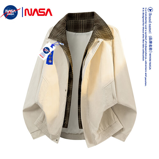 WHIM NASA autumn jacket men's loose trendy casual workwear jacket men's lapel fake two-piece trendy plus size tops black XL (120-140Jin Jin equals 0.5kg)