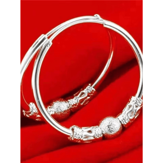 JBV Old Phoenix New S999 Pure Silver Earrings Women's Wangfu Transfer Bead Earrings Simple Anti-Nail Earrings Silver Transfer Bead Earrings, 5.88g Lao Feng Fat Dong Lai's Same Style