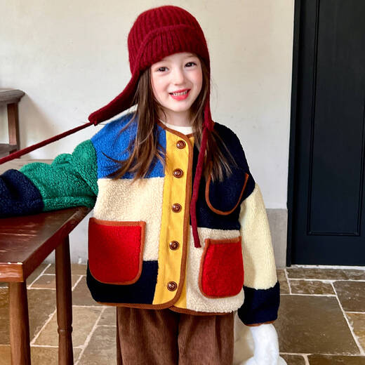 Gardenia's Growth Notes Gardenia's Growth Notes Girls' Clothes Retro Contrast Color Loose Jackets Autumn New Style Children's Baby Plush Coats Western Style Jackets 120