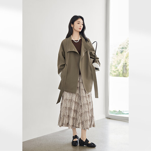 Dialogue (DUIBAI) Dujuan same style retro commuter stand collar windbreaker for women 2026 spring new loose casual jacket Khaki Green S