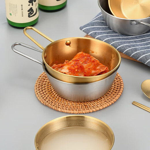 304 stainless steel Korean rice wine bowl, rice bowl, rice wine bowl with handle, special hot and cold wine bowl for restaurants, cooking bowl 304 rice wine bowl - with single handle - natural color 16.5CM