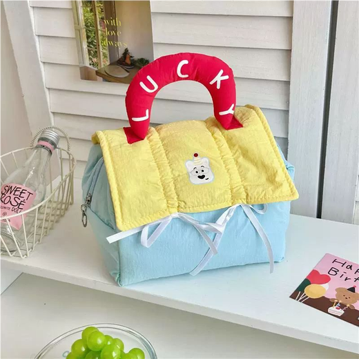 Bo Naling cosmetic bag small house color matching portable dopamine large capacity cute portable compact travel toiletry bag storage bag dopamine cosmetics storage bag lemon soda