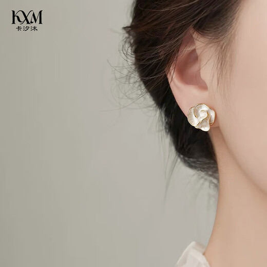 Kaximu 925 silver needle camellia earrings for women 2025 new earrings niche design light luxury high-end temperament earrings camellia earrings gift box
