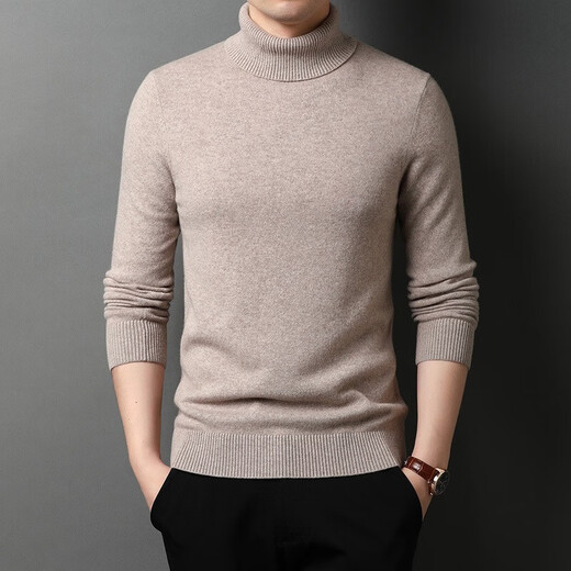 NOSSKISS brand worsted pure cashmere sweater men's winter warm thick sweater solid color turtleneck base shirt classic black [gift box] 2XL 185