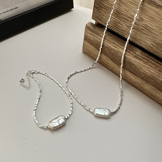 Baroque pearl necklace for women, sterling silver, a few taels of broken bone, niche design, powerful necklace