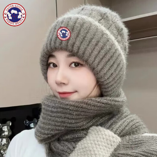 TUTORGOOSE autumn and winter color-blocked hat scarf 2025 new velvet thickened knitted fashion versatile all-in-one anti-wind and snow ear protection hat linen color