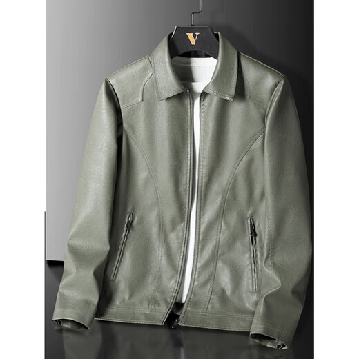 Classic car black leather jacket men's spring and autumn casual lapel trendy handsome jacket plus fat plus size fat man winter coat black regular M