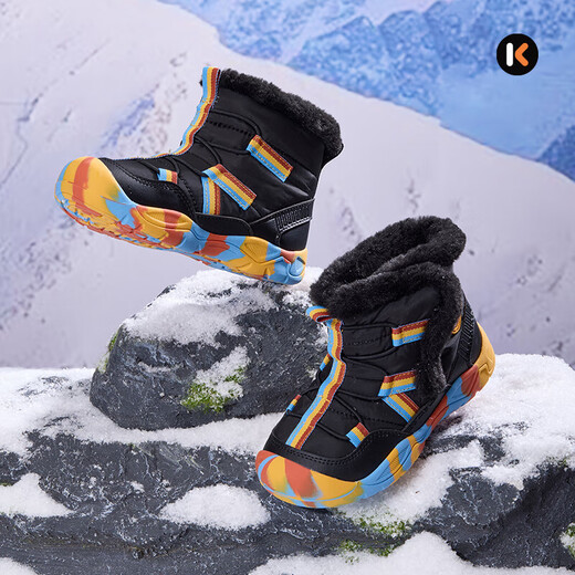 Carter Rabbit children's shoes outdoor children's sports shoes 2025 winter non-slip wear-resistant plus velvet warm snow boots cotton boots black 27 inner length 17.5cm foot length about 15.6-16.2