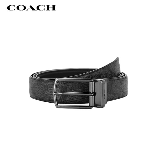 蔻驰（COACH）【品牌直供】男士经典标志印花针扣腰带黑灰色PVC配皮CY983QBMI5