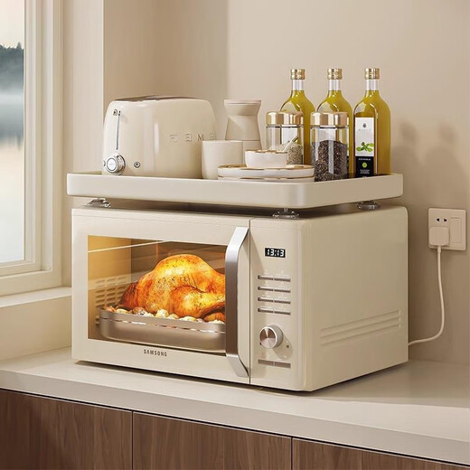 In addition to the kitchen, microwave oven layered board storage rack kitchen countertop seasoning storage multi-functional household rice cooker oven rack 45cm milk white free 4 suction cups