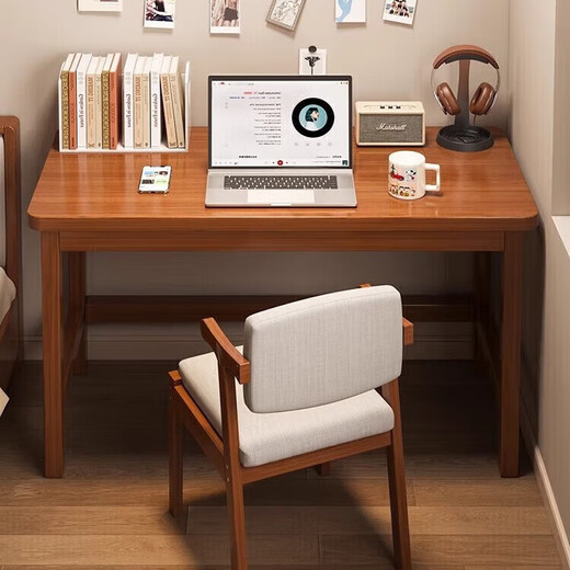 All solid wood home desk, student study desk, bedroom wall computer desk, small apartment simple desk, imported pine wood - single table, solid wood color 80CM, door-to-door delivery