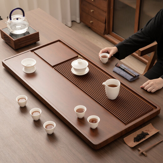 Chenshi tea tray solid wood household Bakelite new dry brewing small tea table tray whole piece office Kung Fu tea set drainage tea table Huanghuali color Pinyi 40*20 free water balloon water pipe