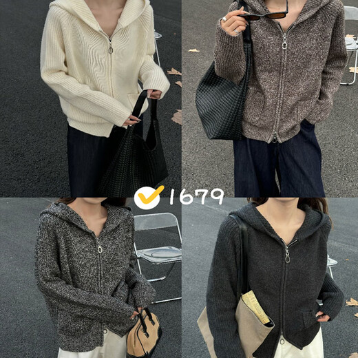 Baoye 2025 autumn and winter new style 100% wool knitted hooded zipper cardigan jacket for women Korean style loose sweater Rice Coffee One Size