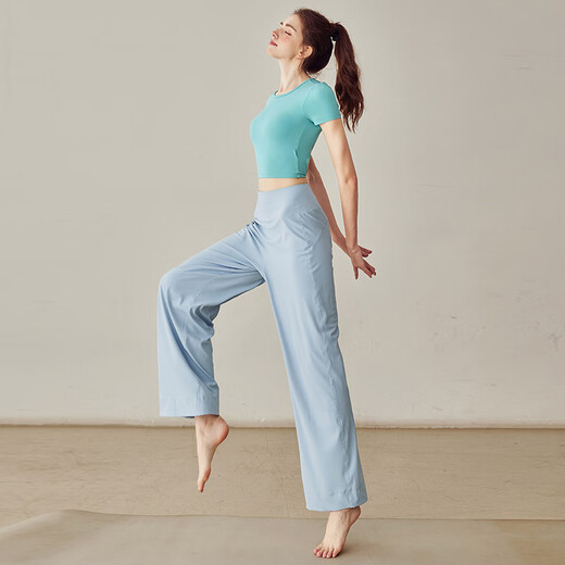 LULU CENTURY Loose Straight Yoga Pants Women's High Waist Slimming Sports Pants Flare Pants Professional Pilates Fitness Pants Wild Rose L