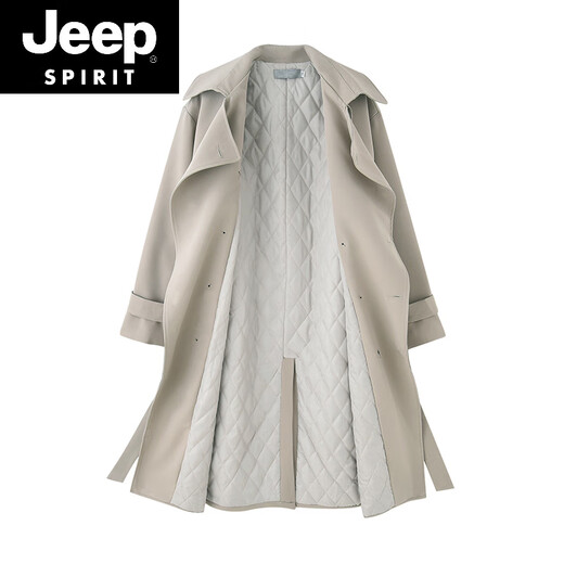 JEEP SPIRIT Korean style windbreaker men's mid-length trendy loose over-the-knee British double-breasted coat autumn and winter thickened casual coat khaki gray plus cotton S 100-120Jin Jin is equal to 0.5 kg