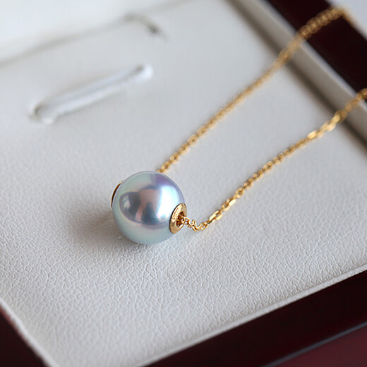 Lianshi 18K gold seawater pearl pendant single Japanese akoya passepartout necklace really multi-hemp clavicle chain for girlfriend 7-7.5mm mini style