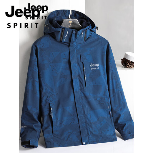 JEEP SPIRIT Jacket Men's Autumn and Winter Three-in-One Detachable Velvet Camouflage Sports Jacket Camouflage Black Three-in-One (Coat + Liner) XL