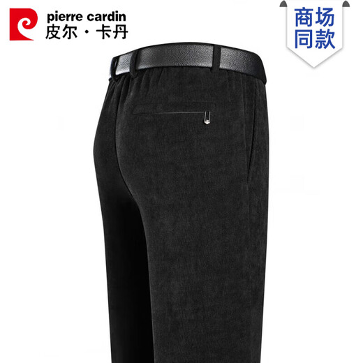 Pierre Cardin high-end wool casual pants men's autumn and winter velvet thickened sweatpants loose men's trousers straight trousers warm trousers black 2XL recommended 145-160Jin Jin equals 0.5 kg