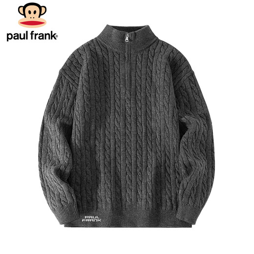 Paul Frank sweater men's autumn and winter casual sweater men's half turtleneck zipper wool top jacket dark gray 3XL