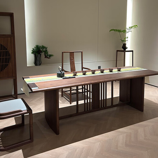 Aesthetic School New Chinese Solid Wood Tea Table 2025 New Modern Simple Home Living Room Walnut Tea Table Chinese Ancient Style Tea Table Customized Contact Customer Service