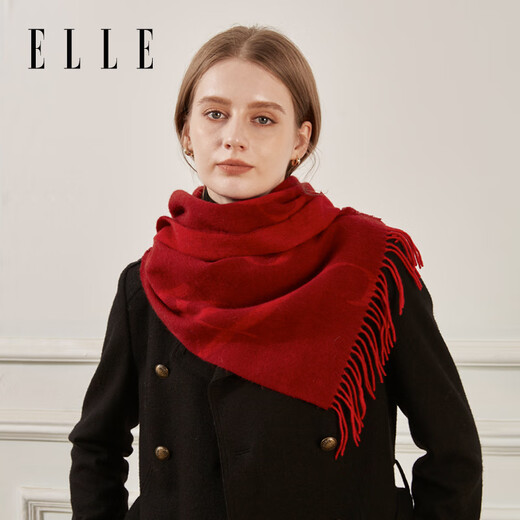 ELLE 100% sheep wool red scarf for women autumn and winter warm scarf jacquard fashion versatile gift box