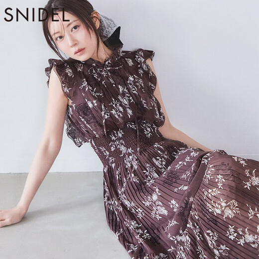 
SNIDEL2025 autumn and winter new product elegant ruffled small flying sleeve printed tea break dress SWFO254139 Ivory white M (1)
