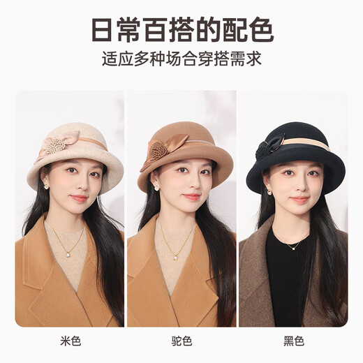 Hengyuanxiang hat women's autumn and winter warm hat woolen hat fashion versatile fisherman hat birthday gift beige