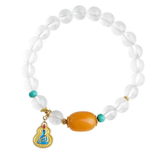 Potala Palace White Crystal Beeswax Bracelet Turquoise 925 Silver Zodiac Year Transfer Bead Bracelet Men and Women Birthday Gift