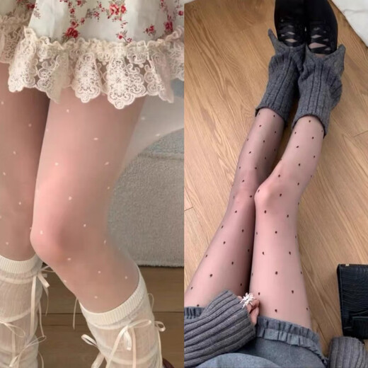 VCICTIOLIA polka-dot stockings, anti-snatch pantyhose, white silk high-transparency autumn and winter black stockings leggings, white + gray (0d) one size fits all