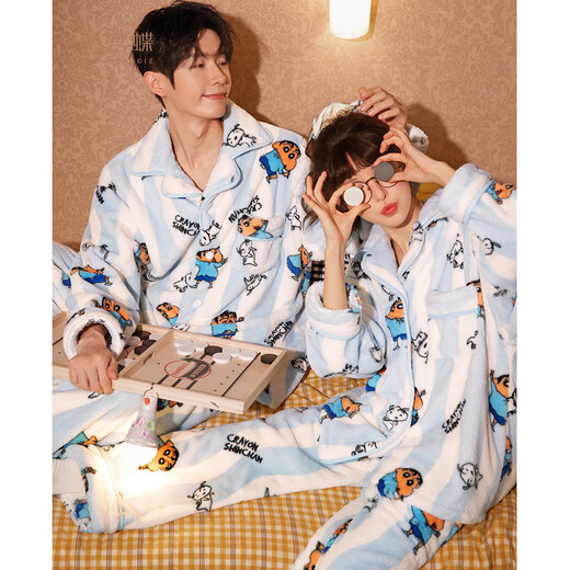 Gongdie Heat Storage Type Crayon Shin-chan Autumn and Winter Couple Pajamas Women's Thickened Royal Velvet Warm Home Clothes Men's Crayon Shin-chan Warm Velvet Suit Women's M (Recommended 80-100 Jin Jin equals 0.5 kg)