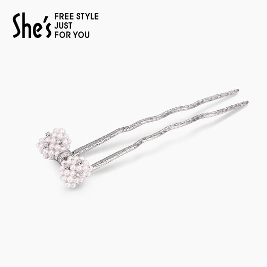 She s Akiko Barbie Overture craft pearl bow hairpin hair comb U-shaped hairpin headdress birthday gift pearl white H0