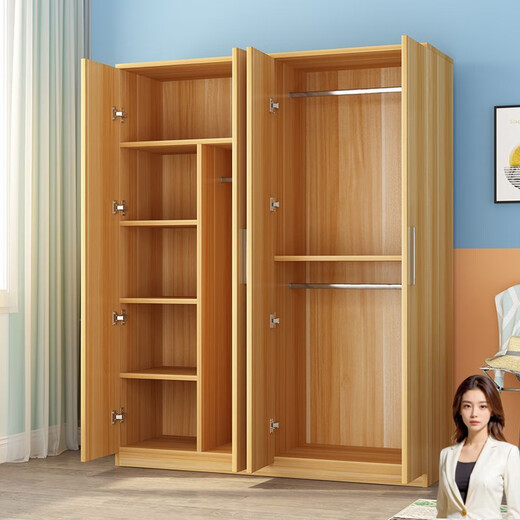 Jiefei Wardrobe Home Bedroom Economical Simple Rental House Solid Wooden Style Modern Simple Small Apartment Storage Cabinet Light Walnut Color Hot Sale Promotion Jianyi Style 2 Doors // 1.2 Height 60 Width 40 Depth
