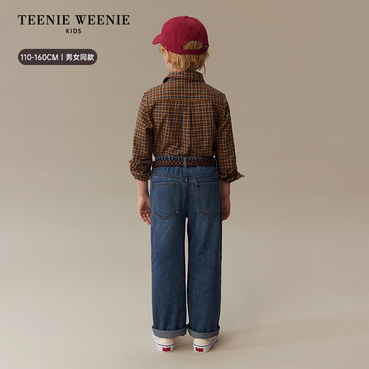 Teenie Weenie Kids 25th Autumn Boys and Girls College Long Sleeve Plaid Shirt Burgundy 120cm