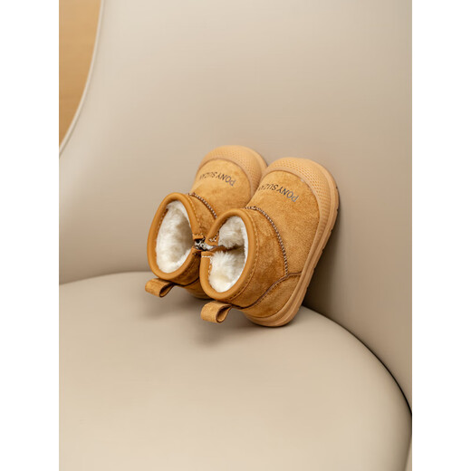 Ginoble baby snow boots winter new velvet thickened cotton shoes for boys and toddlers toddler shoes girls short boots non-slip large cotton camel 19 inner length 13cm suitable for feet 12cm-12.5cm