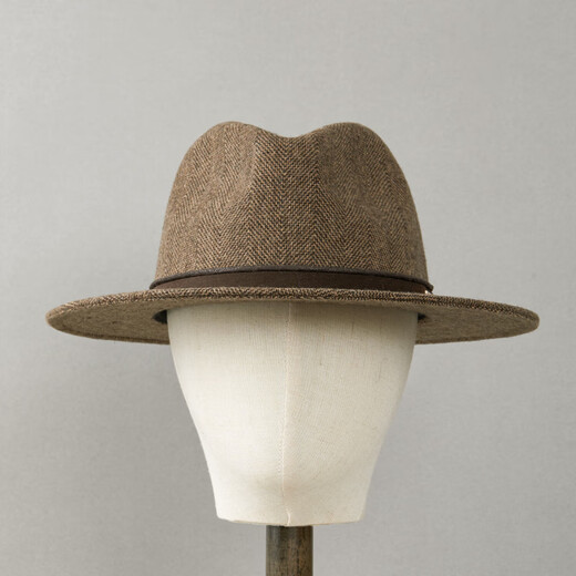 Woodpecker (TUCANO) new autumn and winter men's classic retro herringbone wool flat brim hat casual fashion large head circumference hat brown herringbone flat brim M (56-58cm)