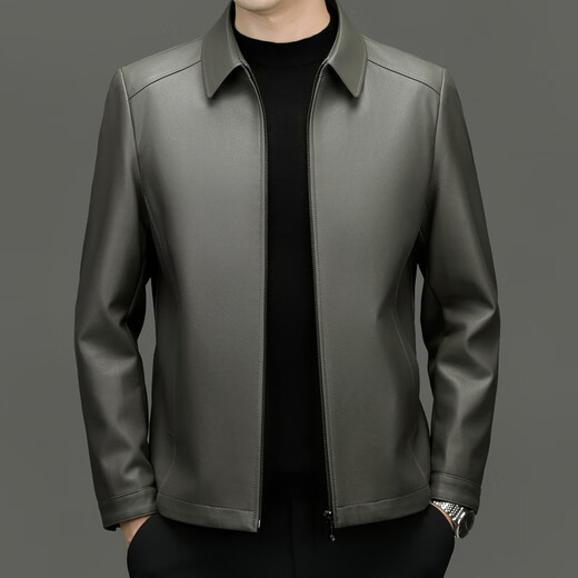 Lilang's new style executive leather jacket for men, all-match business coat, leather jacket, casual lapel, black regular M 170