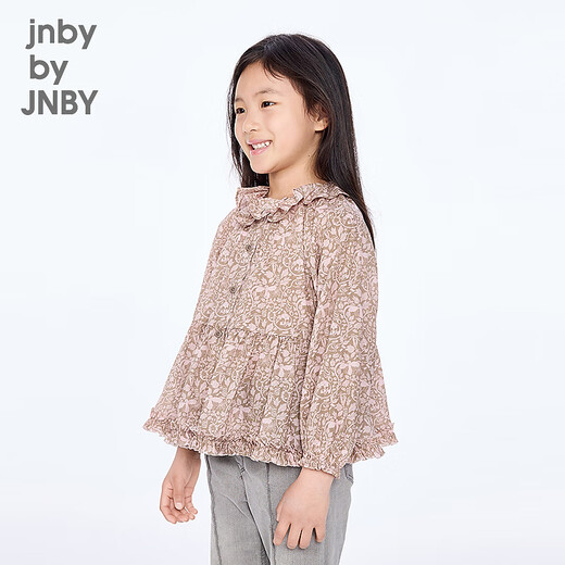 Jnby by JNBY New Jiangnan Buyi children's clothing long-sleeved shirt A-shaped lotus leaf collar raglan sleeves 25 autumn girls 1P7211860 906/pink gray 130 cm