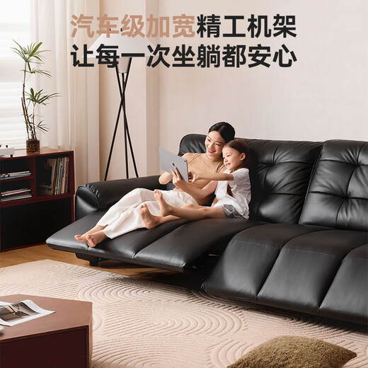 Jingdong Tokyo-made large black bear semi-green leather electric functional sofa leather living room 2025 new double electric 2.8m