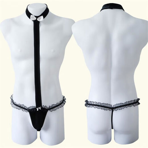 Boys sexy underwear suspenders jumpsuit transvestite lace physiological penis thong couple flirting silver L80-140Jin Jin equals 0.5 kg