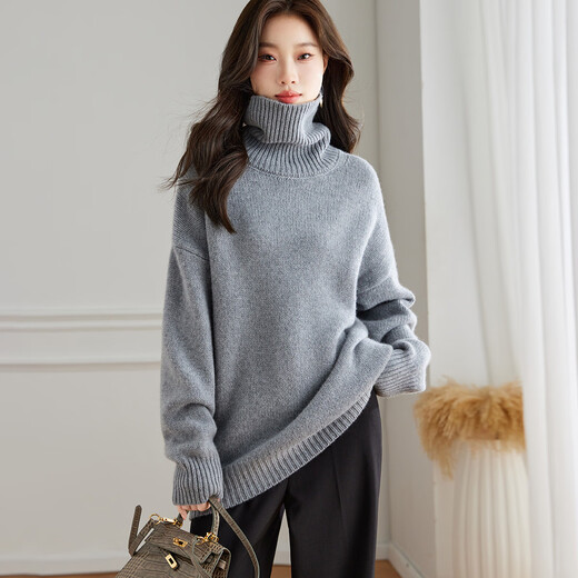 Shexi (Srcr) cardigan women's 100% wool sweater turtleneck autumn and winter mid-length lazy loose outer wear knitted base thickened