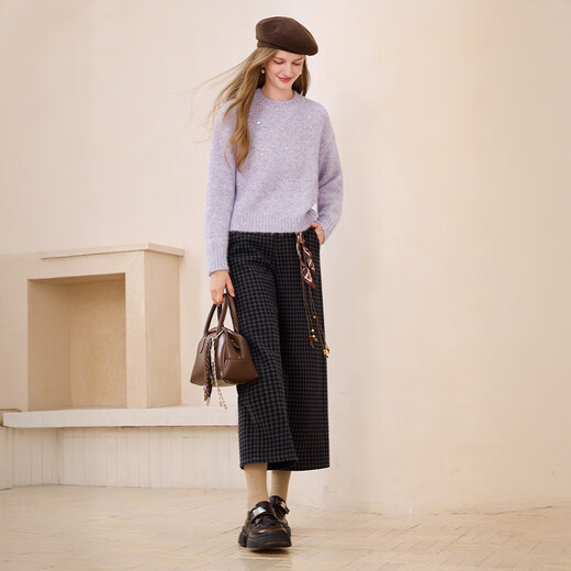 Xiangying Taro Purple Pullover Sweater Women's 2025 Winter New Hot Diamond Lazy Loose Loose Long-Sleeved Sweater Purple S 155/80A/85-95Jin Jin is equal to 0.5 kg