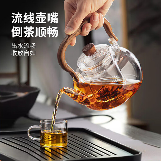 YIHUTEA Teapot Glass Tea Kettle Tea Maker Large Capacity High Borosilicate Glass Kettle Electric Ceramic Stove Tea Water Separator Kettle Thickened Lift Shanhe Kettle - Transparent 1100ml