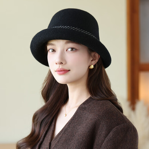 Xiangxueyuxiu (xiangxueyuxiu) hat women's 2025 new fashion trend autumn and winter cold hat women's warm fisherman hat women's face-showing small woolen hat black M (56-58cm)